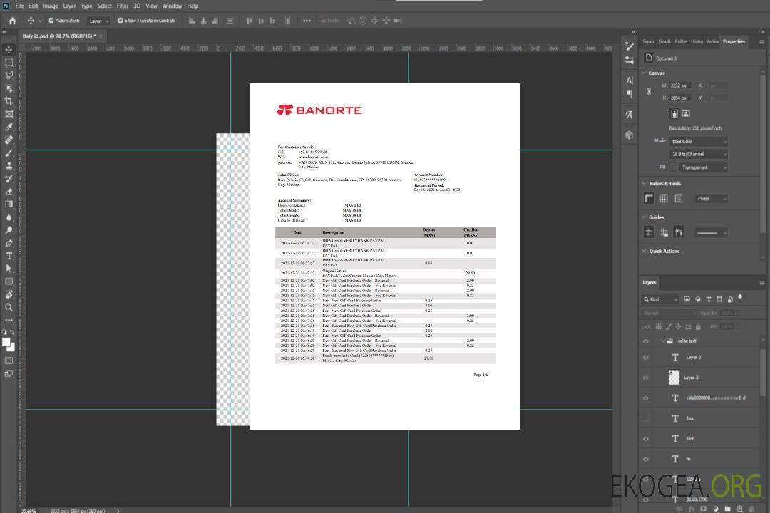 Relevé bancaire Mexique Banorte template Relevé bancaire Mexique Banorte template
